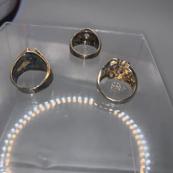 Lot of 3 Vintage Salesman Sample Men's  Electro Plated Rings UNMARKED - Picture 3 of 6